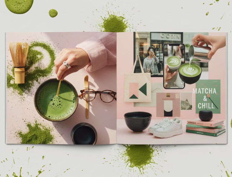 matcha latte tiktok aesthetic collage green tea editorial